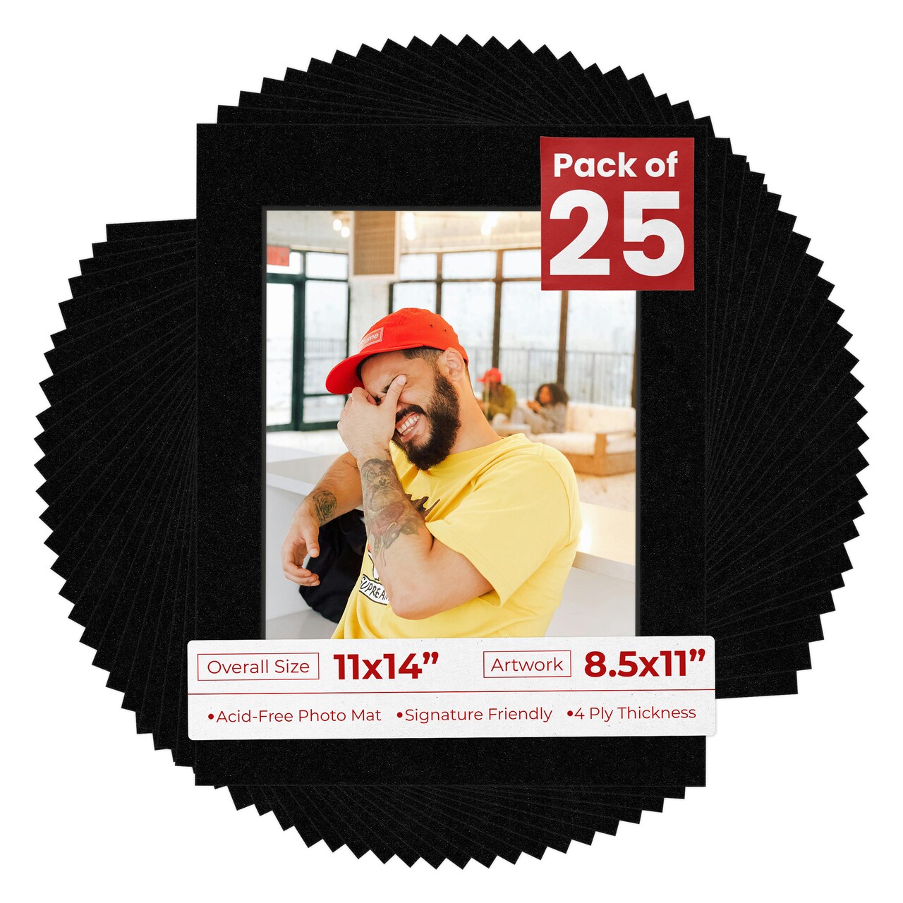 Black with Black Core Mat Board for 11x14 Frames - Fits 8.5x11 Photos